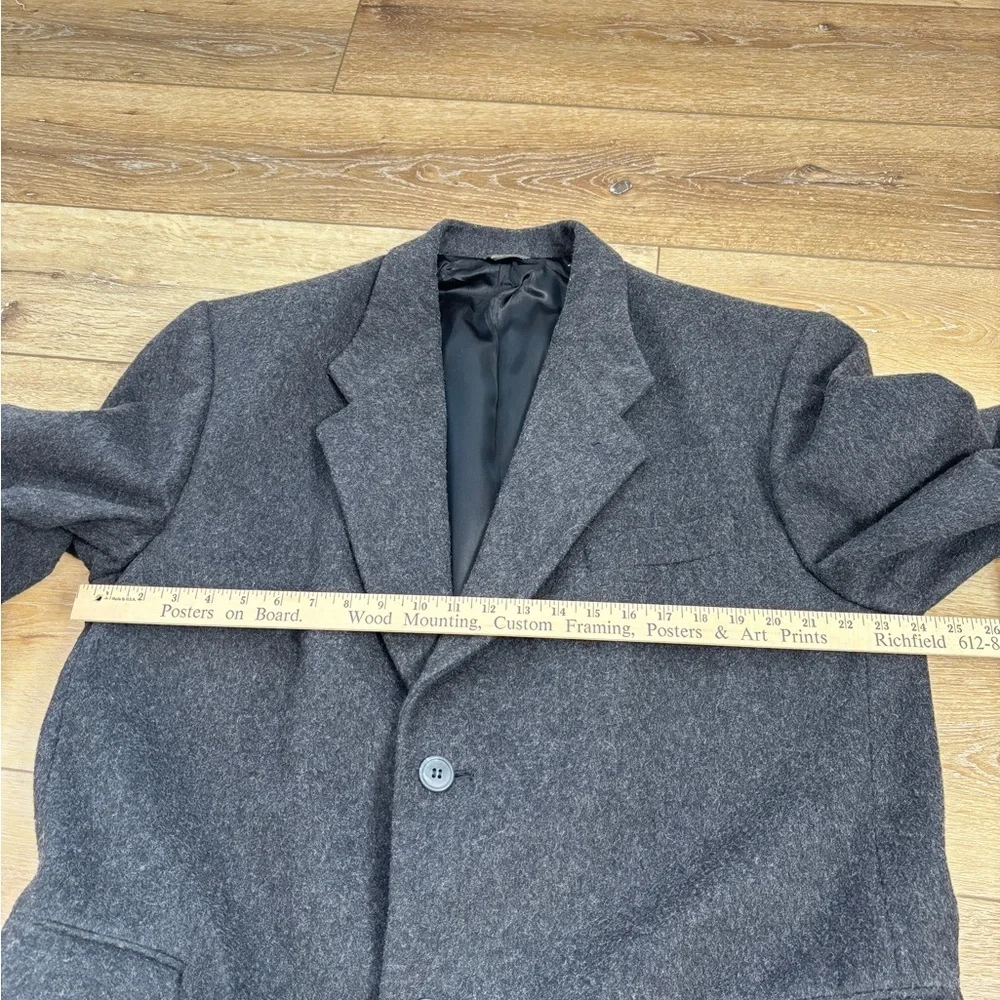 VTG Halston Mens Coat Wool Cashmere Gray Single Breasted Suit Overcoat Size 44L